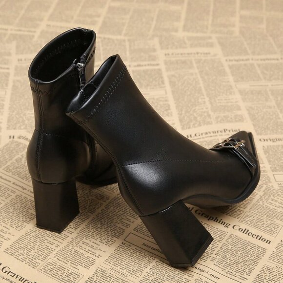 Black Business Casual Women's Versatile Elegant Ankle Boots - Picture 5 of 5